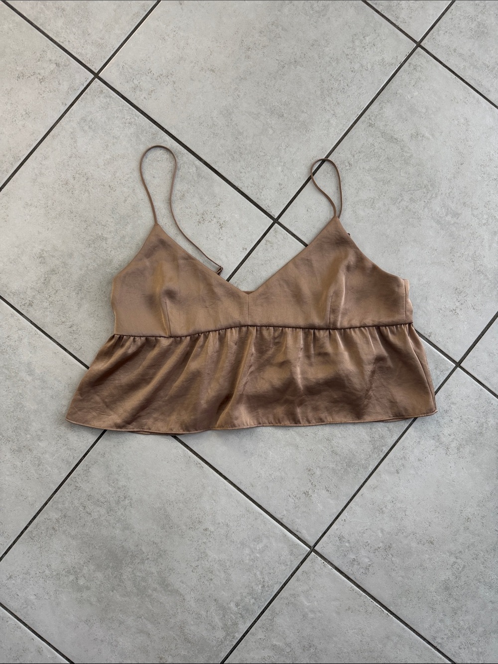 Wilfred Satin Brown Peplum Cami Top